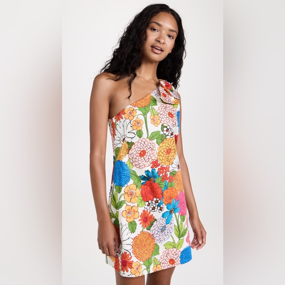 Cara Edie Mini Dress - Happy Garden Floral One Shoulder Cocktail